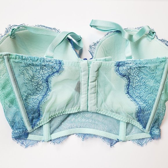 32D Rare Victoria's Secret Very Sexy teal/blue ombre lace Push up Bra - Picture 3 of 5